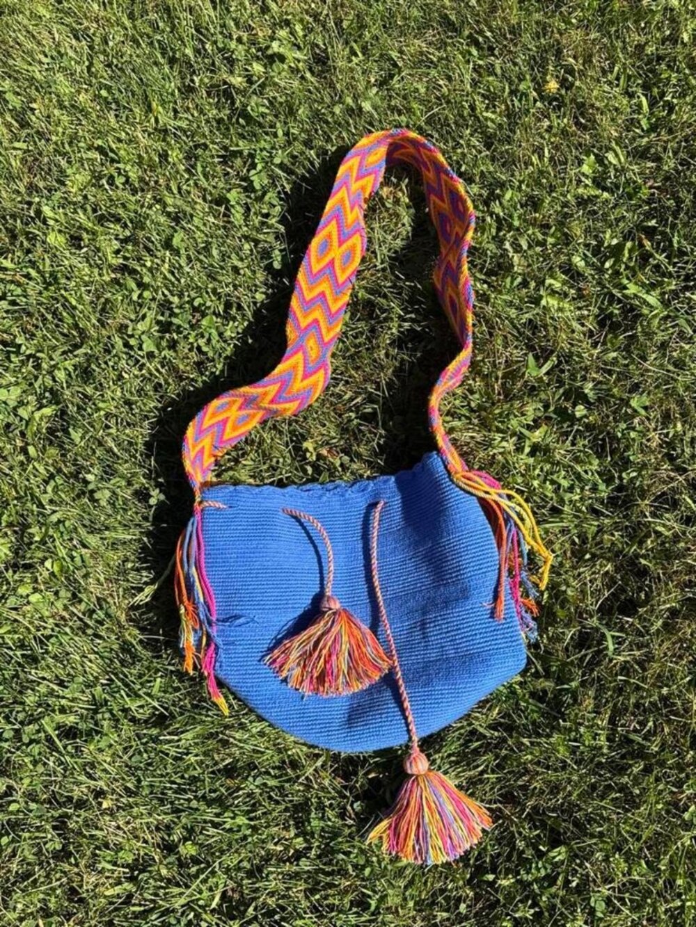 Blue Multicolored Colombian Wayuu Bucket Bag